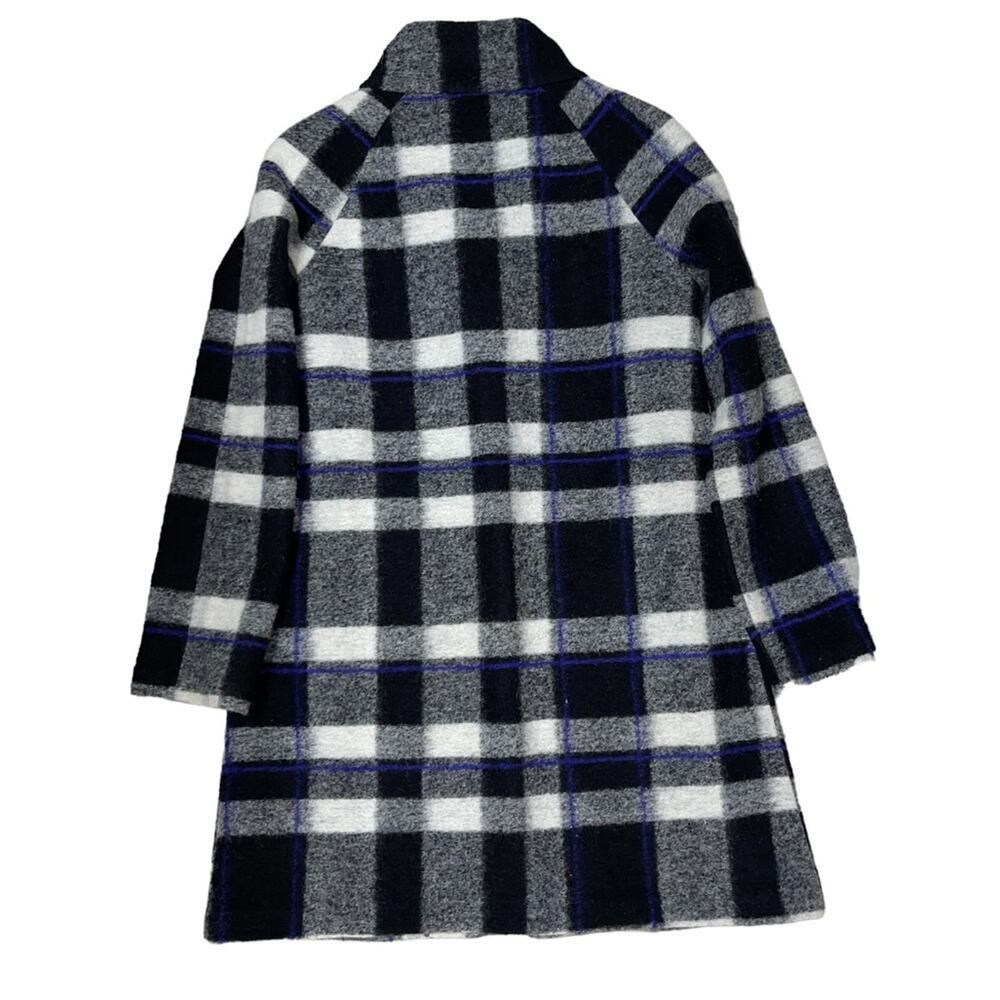 Max Studio Buffalo Plaid Wool Blazer Trench Coat Black White Size M - Picture 3 of 5